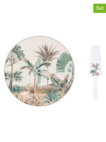 Easy Life 2-delige taart serveerset ''Nostalgic Heaven'' beige/groen