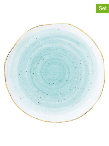 Easy Life 6-delige set: ontbijtborden ''Artesanal'' wit/turquoise - Ø 10 cm