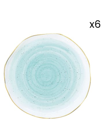 Easy Life 6-delige set: ontbijtborden ''Artesanal'' wit/turquoise - Ø 10 cm