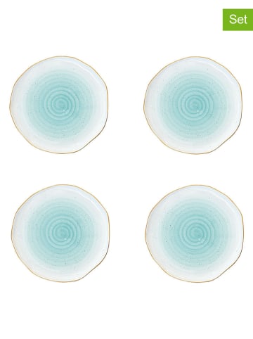 Easy Life 4-delige set: dinerborden ''Artesanal'' wit/turquoise - Ø 26 cm