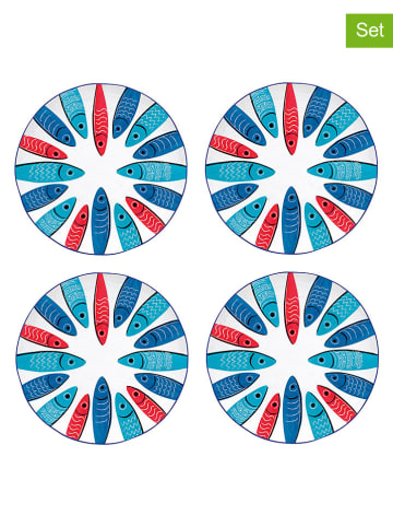 Easy Life 4er-Set: Dessertteller ''Sardine's Party'' in Weiß/ Blau/ Rot - Ø 21 cm