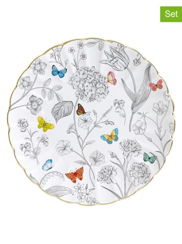 Easy Life 4-delige set: dessertborden ''Fleurs et Papillons'' wit/meerkleurig - Ø 19 cm