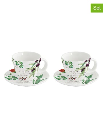 Easy Life Filiżanki (2 szt.) "Home & Kitchen" w kolorze białym ze wzorem - 120 ml