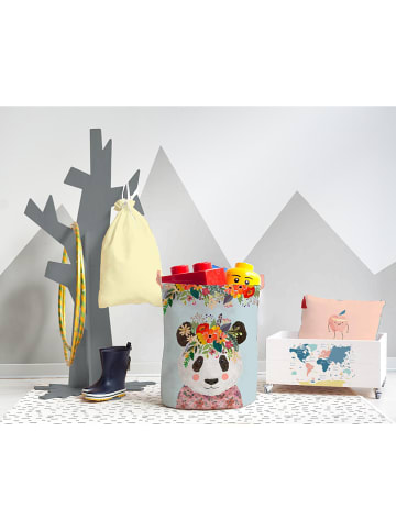 Folkifreckles Kosz "Floral Panda" w kolorze miętowym ze wzorem - wys. 50 x Ø 40 cm