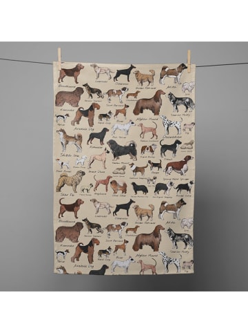 Folkifreckles Theedoek "Dogs" beige - (L)70 x (B)50 cm