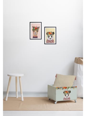 Folkifreckles Ingelijste kunstdruk "Floral Llama" - (B)40 x (H)60 cm