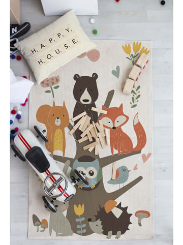 The Wild Hug Baumwoll-Teppich "Owl Tree" in Creme/ Braun - (L)190 x (B)135 cm