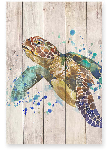 Folkifreckles Kunstdruk op hout "Turtle" - (B)40 x (H)60 cm