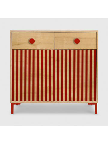 Folkifreckles Ladekast "Alise" lichtbruin/rood - (B)90 x (H)84 x (D)45 cm