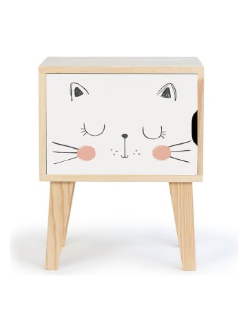 Folkifreckles Nachttisch "Cat" in Weiß/ Hellbraun - (B)42 x (H)54 x (T)30 cm