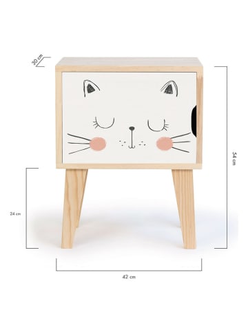 Folkifreckles Nachtkast "Cat" wit/lichtbruin - (B)42 x (H)54 x (D)30 cm