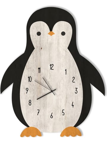 Folkifreckles Wanduhr "Penguin" in Schwarz/ Weiß - (B)40 x (H)40 cm