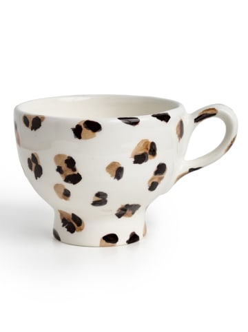 Madre Selva Tasse "Cheetah" in Weiß/ Beige - (H)11 cm