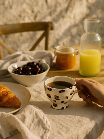 Madre Selva Tasse "Cheetah" in Weiß/ Beige - (H)11 cm