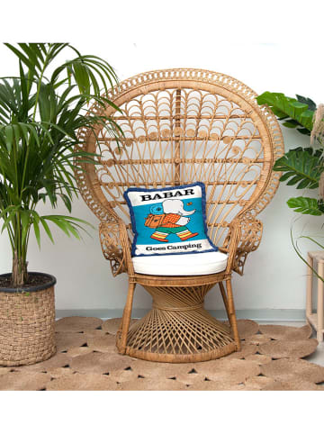 The Wild Hug Poduszka "Babar Camping" w kolorze biało-niebieskim - 45 x 45 cm