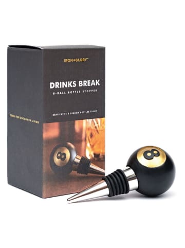 Luckies Original Flaschenverschluss ''Drinks Break8-ball'' in Schwarz/ Gold - (L)10 cm