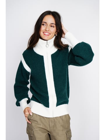ASSUILI Cardigan in Dunkelgrün/ Weiß