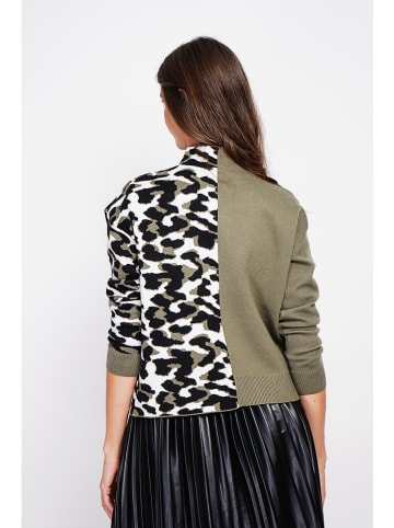 ASSUILI Pullover in Khaki/ Weiß/ Schwarz