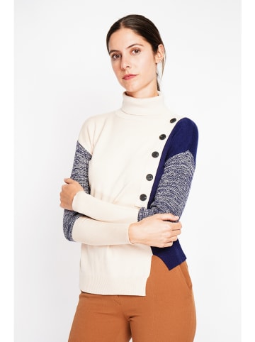 ASSUILI Pullover in Creme/ Dunkelblau