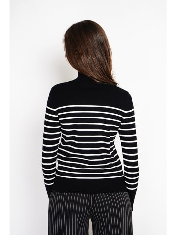 ASSUILI Rollkragenpullover in Schwarz/ Weiß