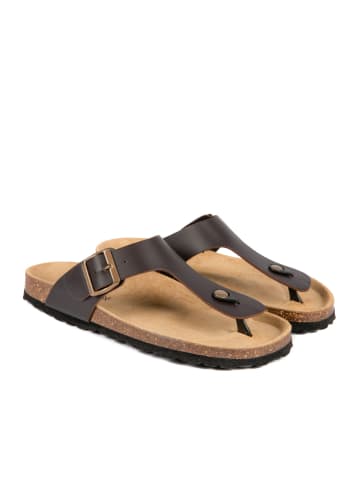 BABUNKERS Family Leren teenslippers bruin