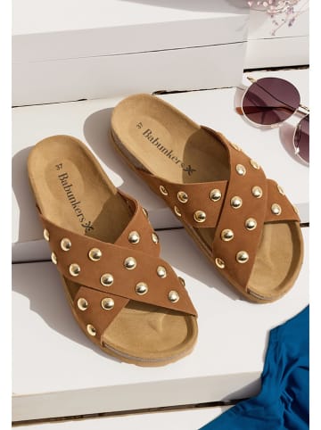 BABUNKERS Family Leren slippers bruin