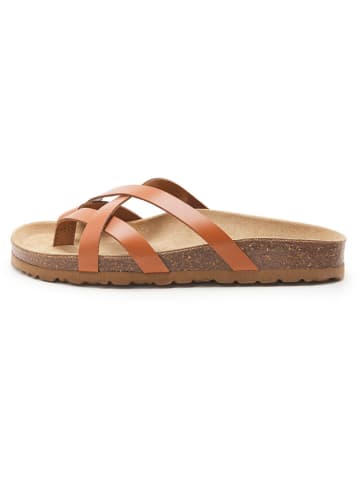 BABUNKERS Family Leren teenslippers bruin