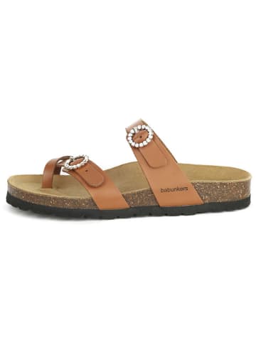 BABUNKERS Family Leren teenslippers bruin