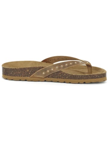 BABUNKERS Family Leren teenslippers lichtbruin