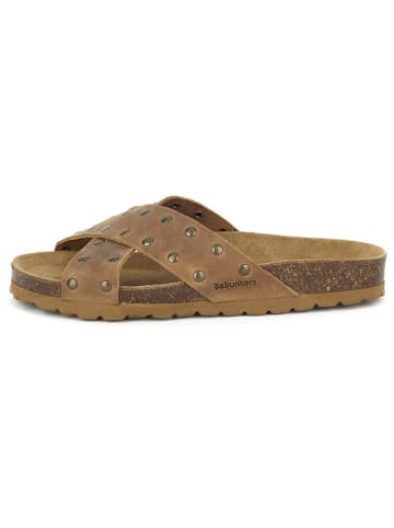 BABUNKERS Family Leren slippers lichtbruin