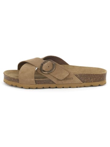 BABUNKERS Family Leren slippers lichtbruin