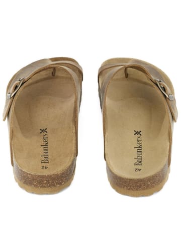 BABUNKERS Family Leren teenslippers lichtbruin