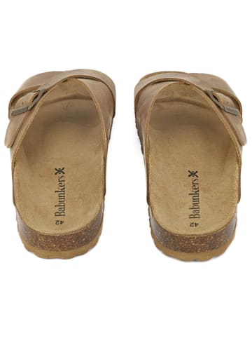 BABUNKERS Family Leren slippers lichtbruin