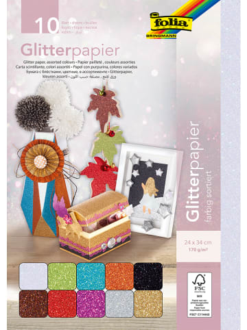 folia PAPER Glitterpapier in Bunt - 10 Stück - (L)34 x (B)24 cm