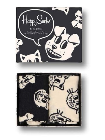 Happy Socks 2tlg. Geschenkset in Creme/ Schwarz