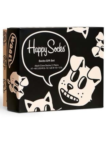 Happy Socks 2-delige geschenkset crème/zwart