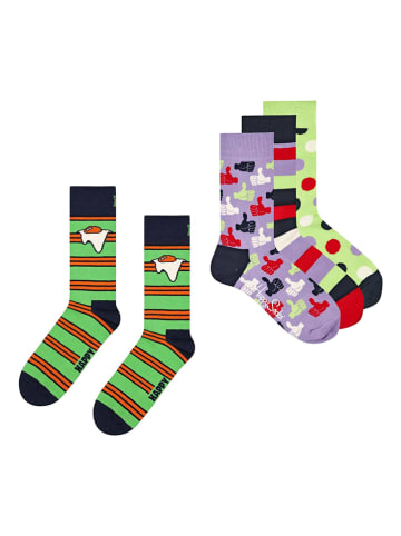 Happy Socks 4er-Set: Socken in Lila/ Grün
