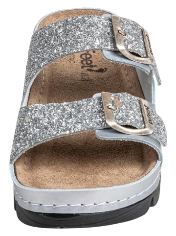 Heine Leren slippers zilverkleurig