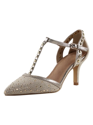 Heine Leren pumps beige/goudkleurig