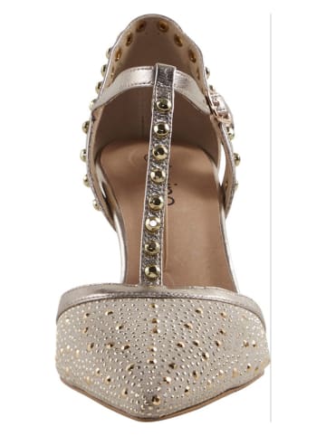 Heine Leder-Pumps in Beige/ Gold