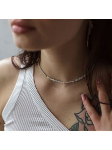 Ania Kruk Pozłacany naszyjnik z różowym kwarcem i morganitem - dł. 35 cm