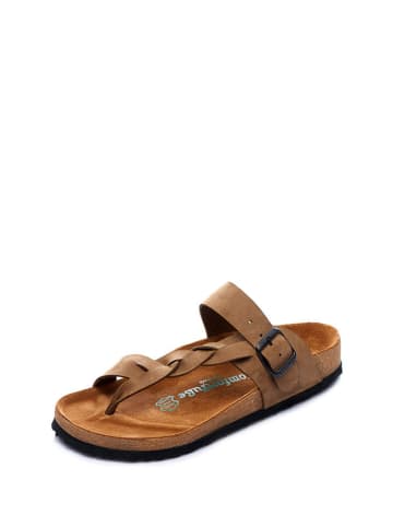 Comfortfusse Leren teenslippers lichtbruin