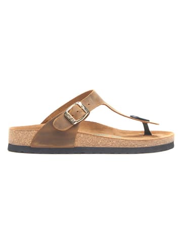 Comfortfusse Leren teenslippers lichtbruin