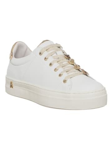 Patrizia Pepe Skórzane sneakersy w kolorze złoto-białym