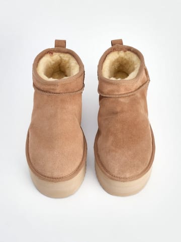 trendyol Leder-Winterboots in Hellbraun