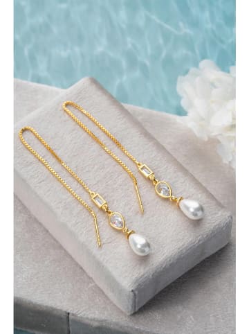 Heliophilia Vergulde oorhangers met parels en edelstenen