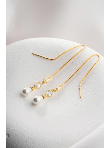 Heliophilia Vergulde oorhangers met parels en edelstenen