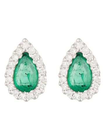 CARATELLI Złote kolczyki-wkrętki "Sunbury" z diamentami i szmaragdem