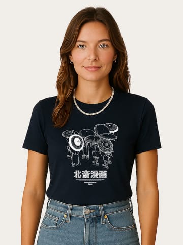 WOOOP Koszulka "Hokusai Manga" w kolorze granatowym