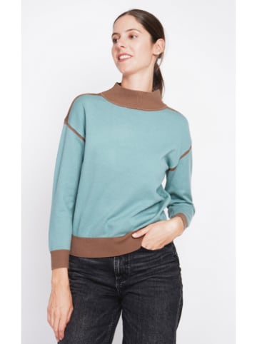 William de Faye Pullover in Türkis/ Camel